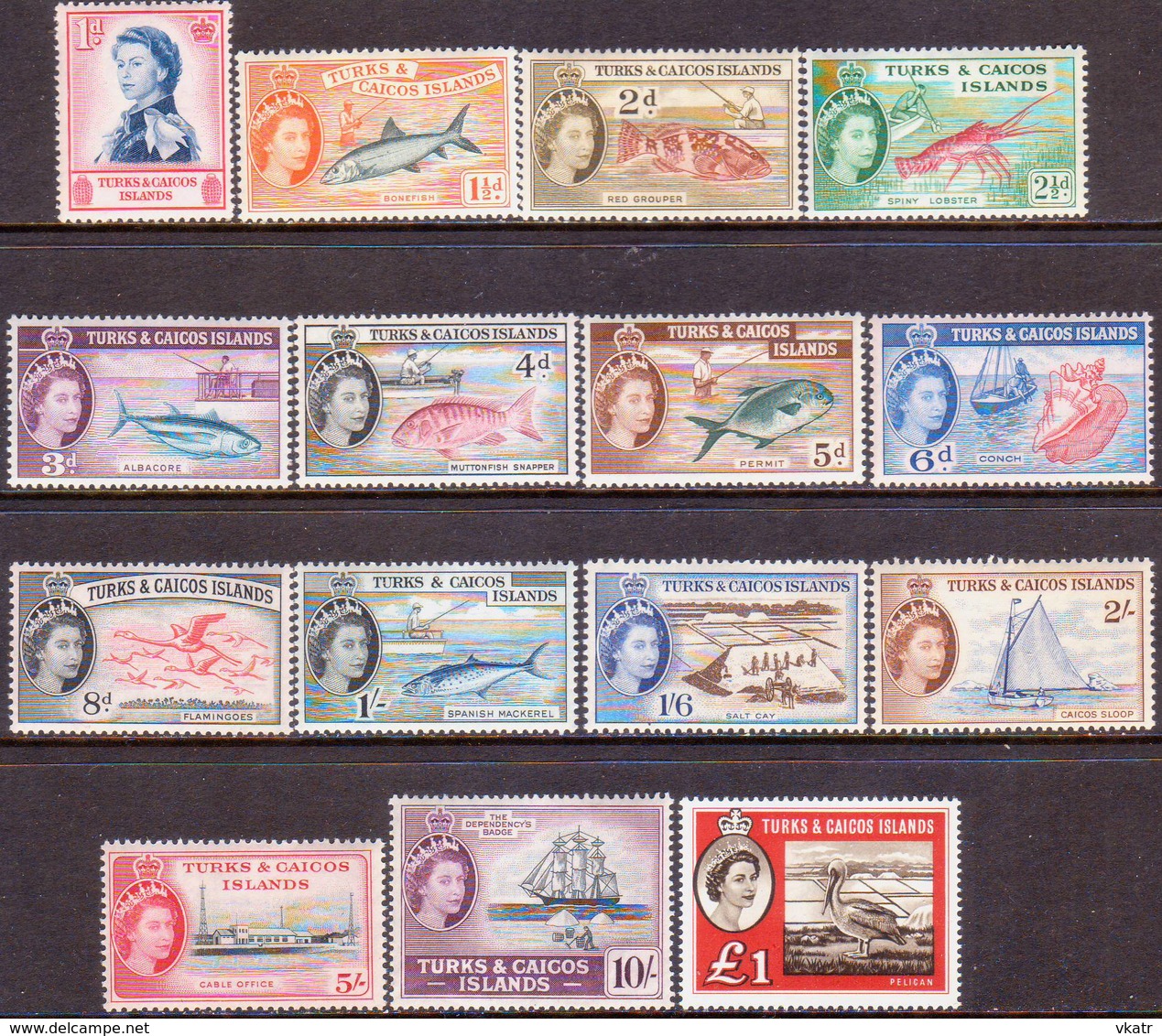 TURKS AND CAICOS ISLANDS 1957-60 SG #237-50+253 Compl.set MNH CV £110 - Turks And Caicos