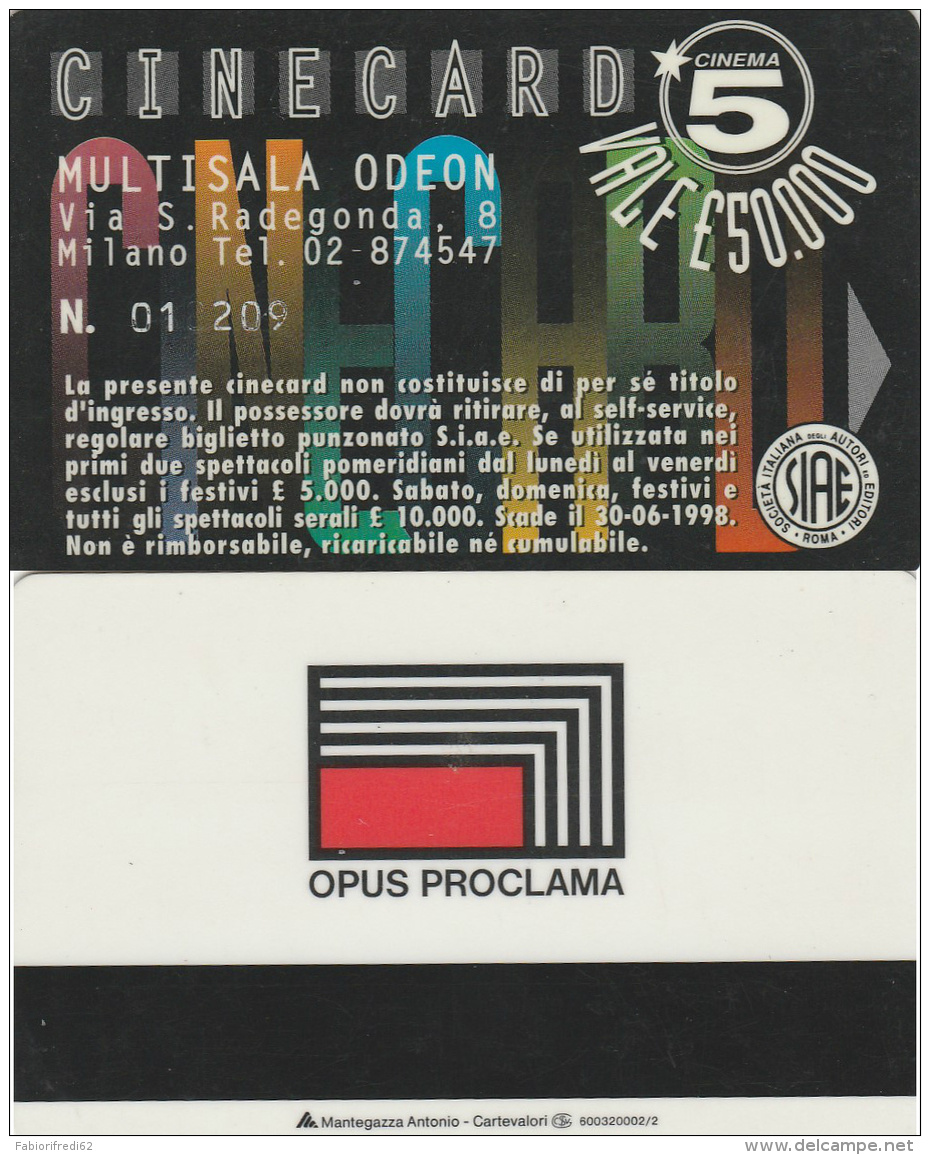 CINECARD MULTISALA ODEON -OPU PROCLAMA (M19.7 - Tickets - Vouchers