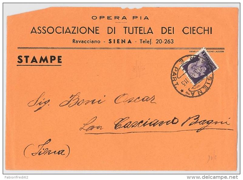 LETTERA 1946 LUOGOTENENZA L.1 ASS.TUTELA CIECHI-CONTENENTE STAMPATO -TIMBRO SIENA (HX351 - Marcophilia