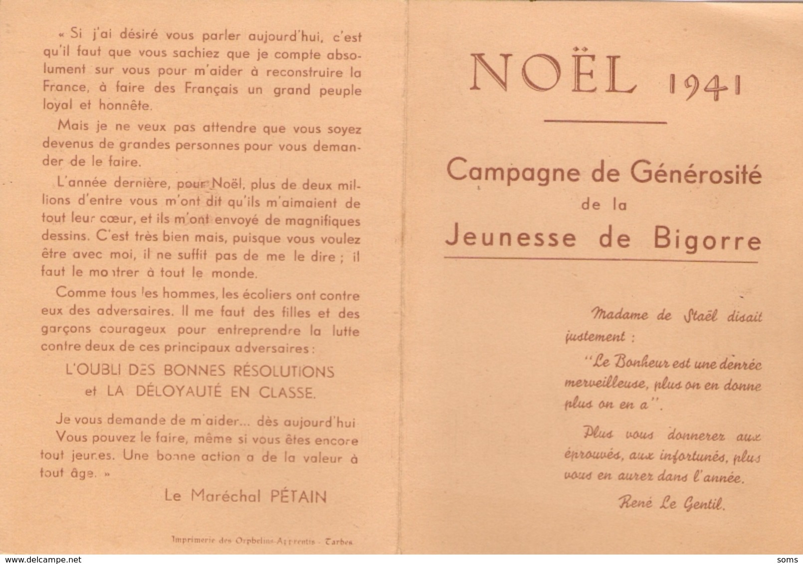 Document De Vichy, Noël 1941, Campagne De La Jeunesse De Bigorre, Bonnes Résolutions Et Loyauté En Classe, Pétain - Documents Historiques