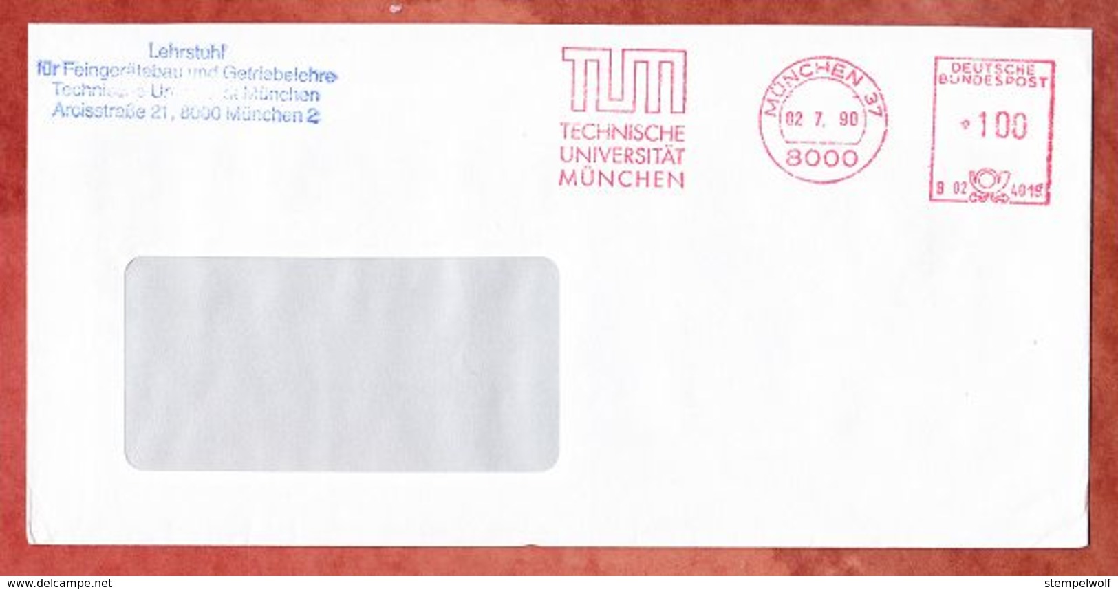 Brief, Francotyp-Postalia B02-4019, TUM Technische Universitaet Muenchen, 100 Pfg, 1990 (50199) - Franking Machines (EMA)