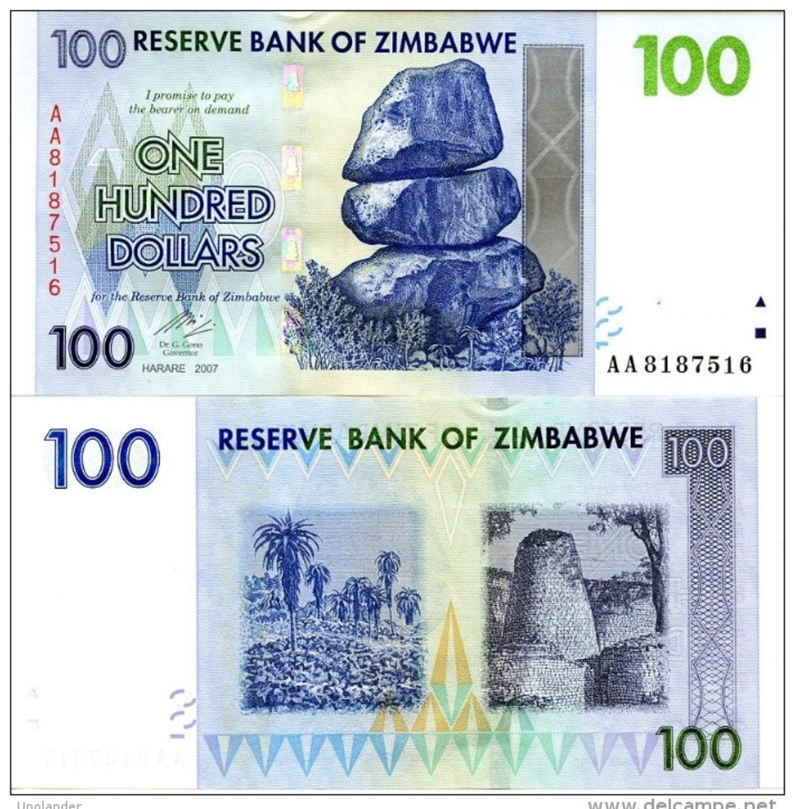 ZIMBABWE 100 Dollars 2007 P 69 UNC - Zimbabwe