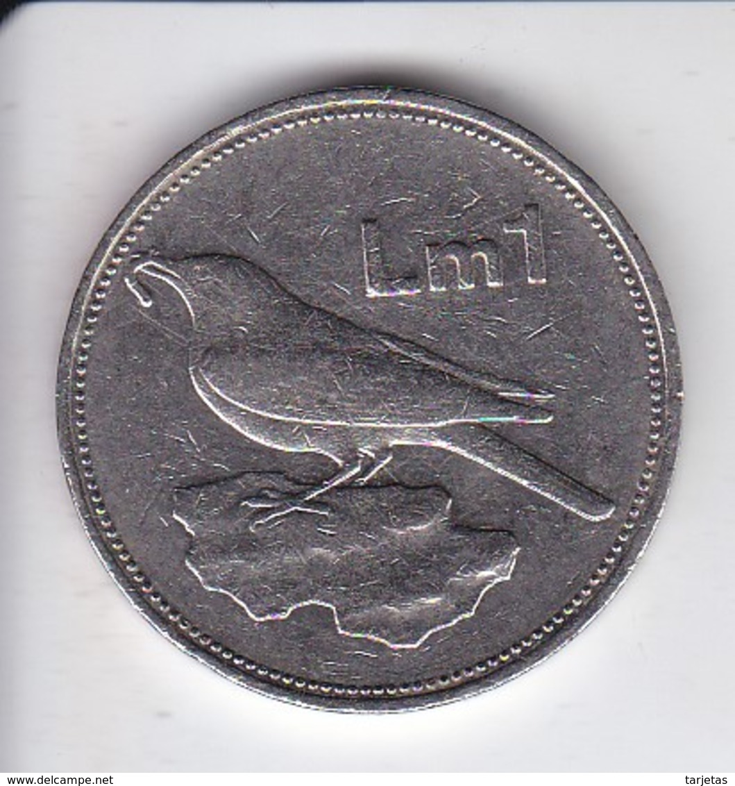 MONEDA DE MALTA DE 1 LIRA MALTESA DEL AÑO 1986 (COIN)  PAJARO-BIRD - Malta