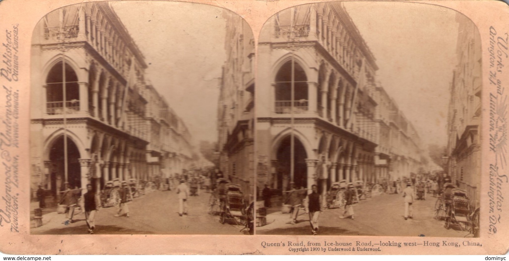 CHINE CHINA QUEEN'S ROAD HONG KONG PHOTOS STEREO SUR CARTON 1900 UNDERWOOD ( - China (Hongkong)