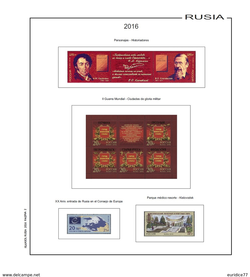 Suplemento Filkasol RUSIA 2016 -  Ilustrado Color (270x295mm.) Sin Montar - Afgedrukte Pagina's