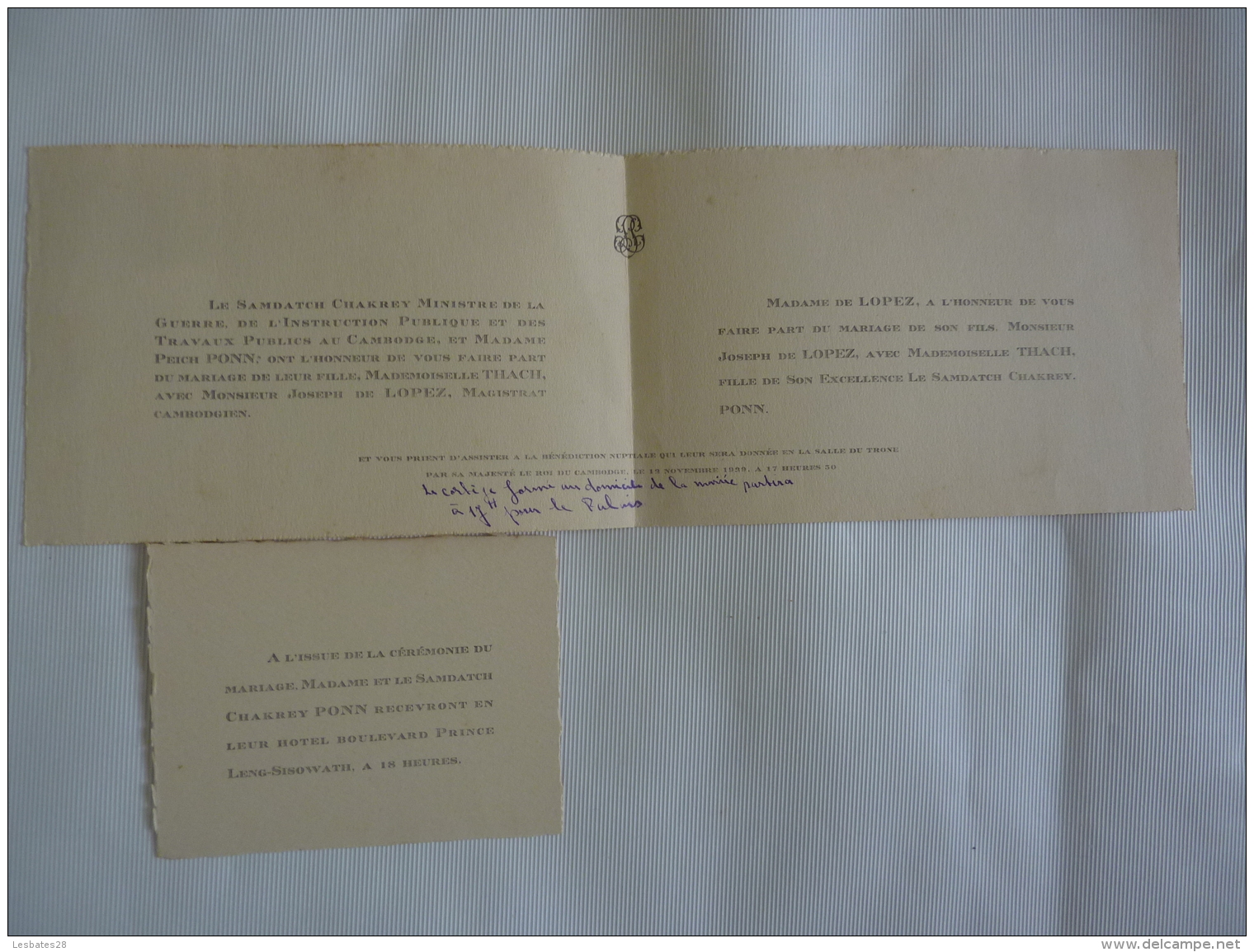 CAMBODGE  PHNOM-PENH  Invitation à Bénédiction Nuptiale  Salle Du TRONE Par Sa Majesté Le ROI   AV 2018 Clas - Huwelijksaankondigingen