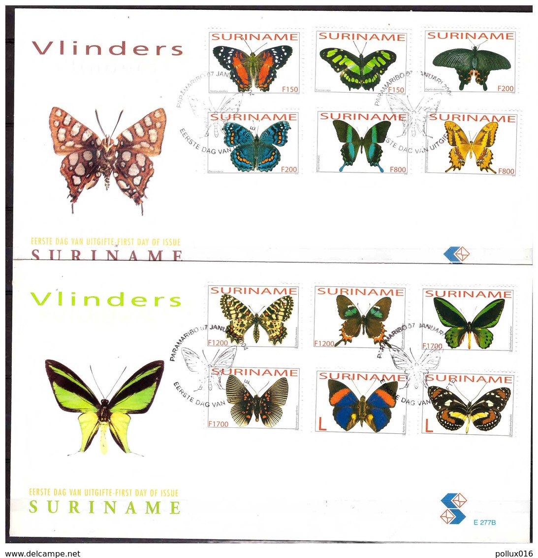 Surinam / Suriname 2004 FDC 277ab Vlinders Butterfly Butterflies Schmetterling Papillon - Suriname