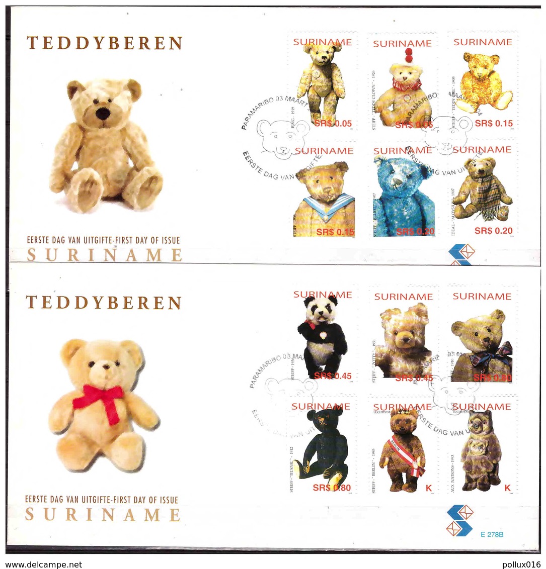 Surinam / Suriname 2004 FDC 278ab Teddyberen Teddybear Teddybar Ours En Peluche - Suriname