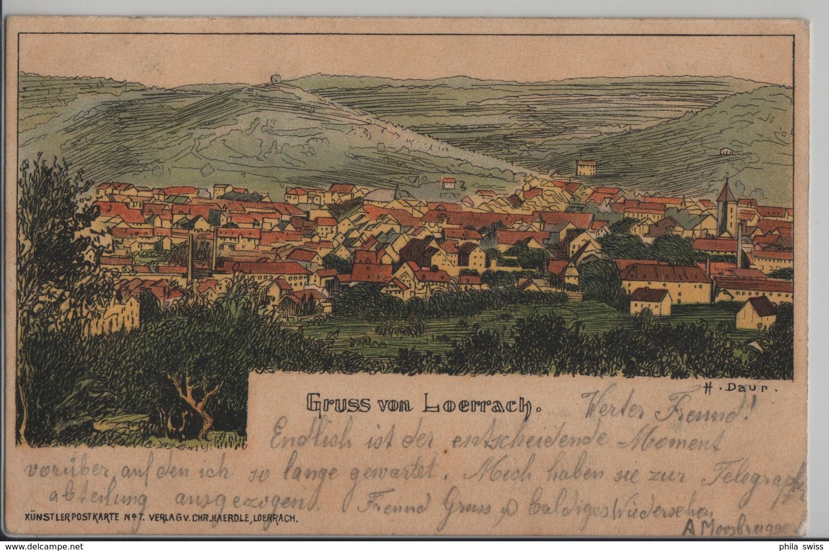 Gruss Aus Loerrach - Lithographie Litho H. Daur - Lörrach