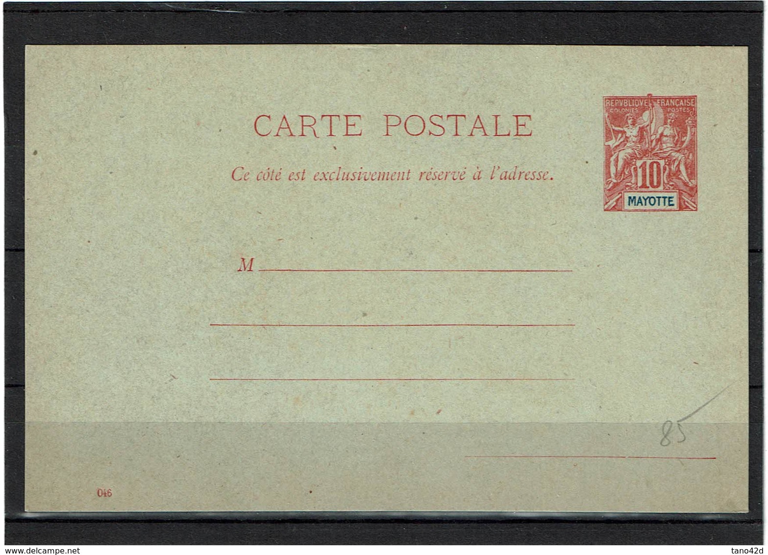 CTN27COL3- MAYOTTE CP10c CARMIN DATE 046 NEUVE - Enteros Postales & PAP