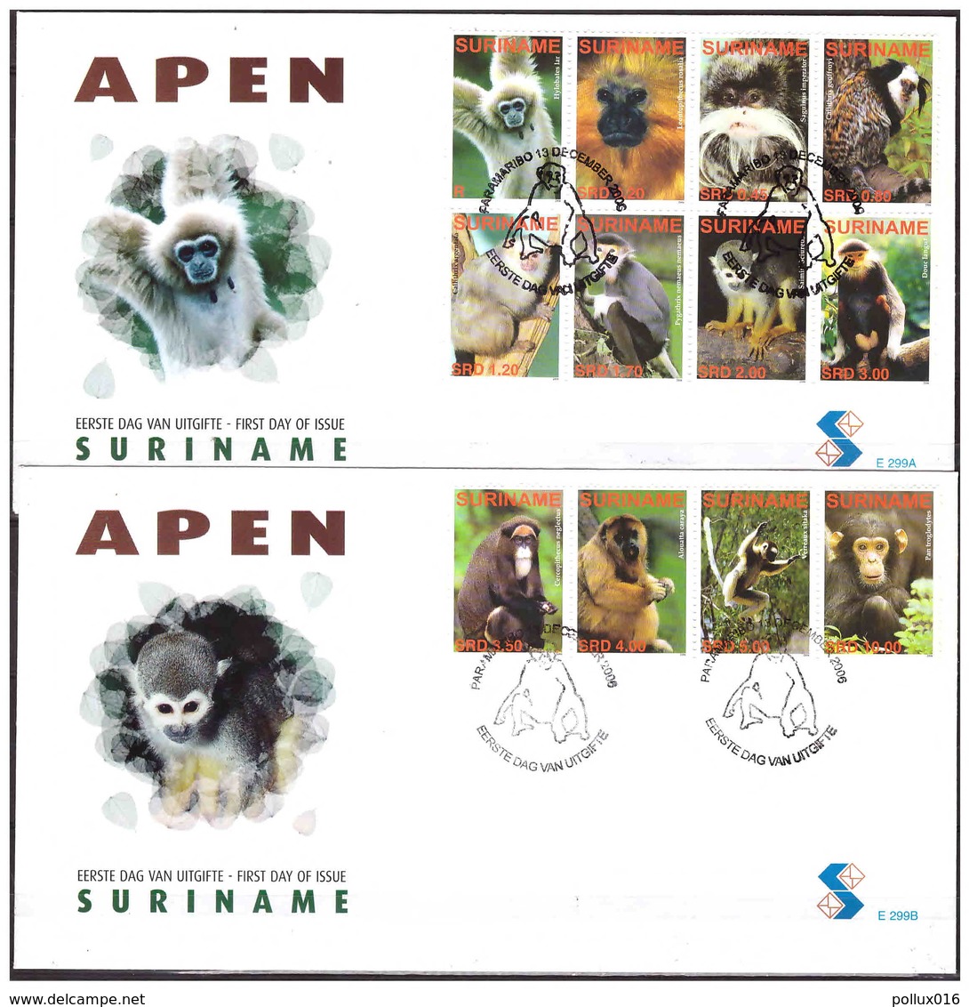 Surinam / Suriname 2006 FDC 299ab Aap Apen Monkey Ape Affen Singe - Suriname