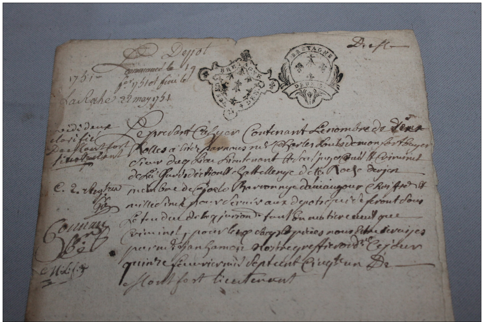Feuille De Greffe 1751 (Cote D'armor) - Documents Historiques