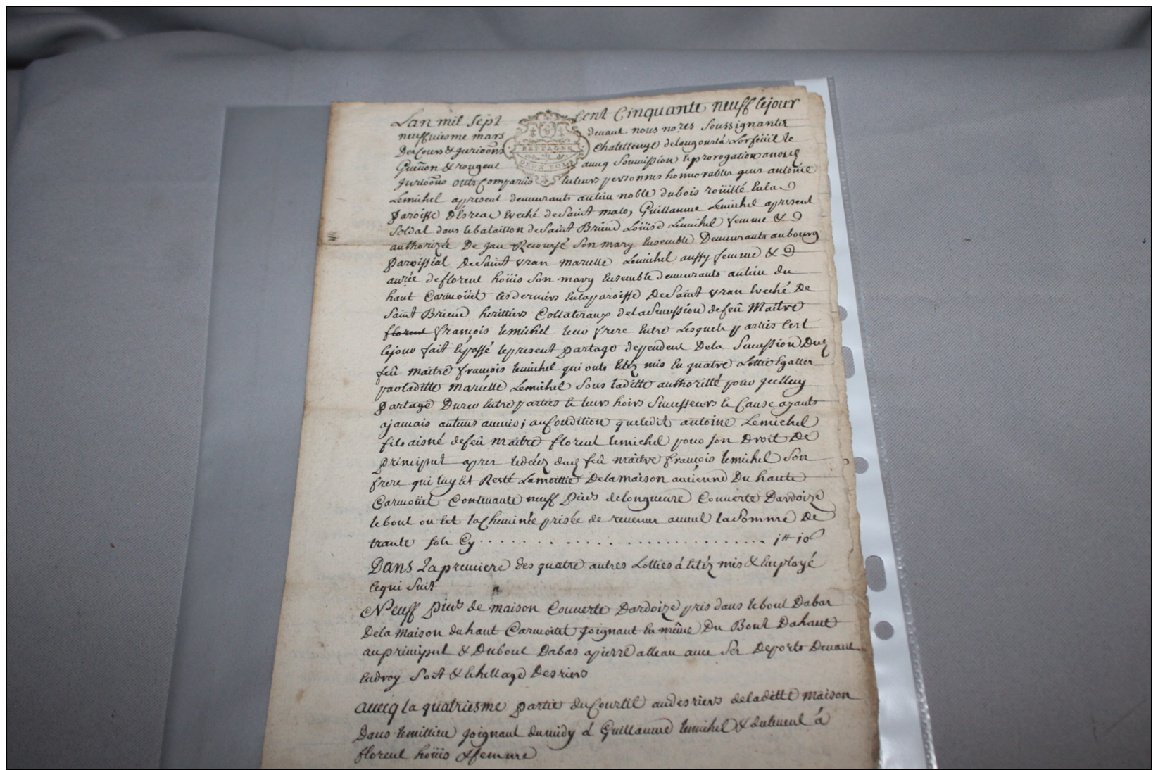 Acte 1759 Saint Brieuc (Cote D'armor) Famille Lemichel - Documents Historiques