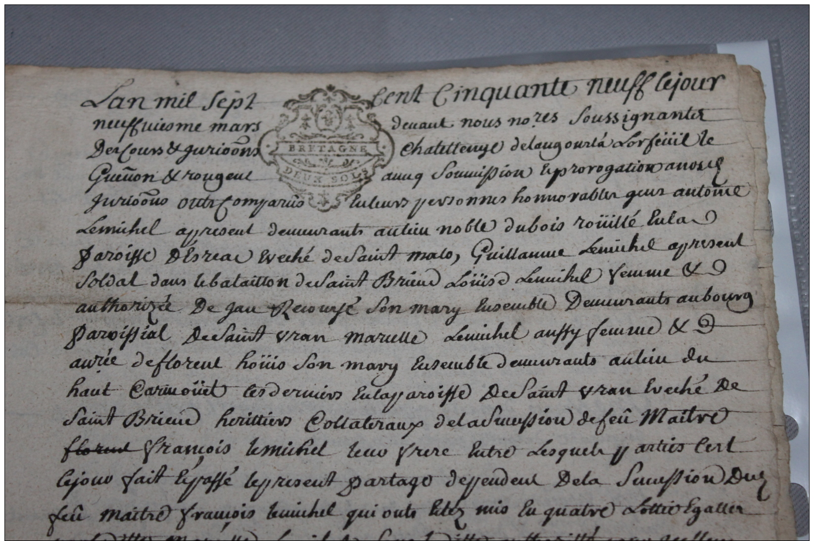 Acte 1759 Saint Brieuc (Cote D'armor) Famille Lemichel - Documents Historiques