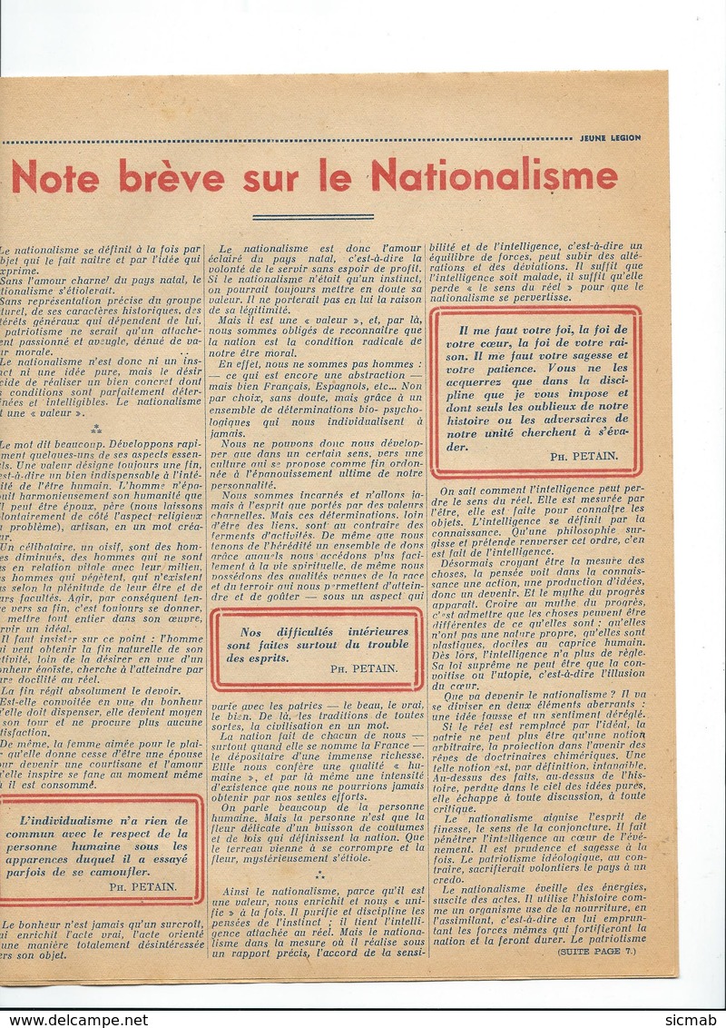 LÉGION FRANÇAISE Ds COMBATTANTS Et Ds VOLONTAIRES De La RÉVOLUTION NATIO. JEUNE LÉGION N°18 AOÛT 43 - Politique