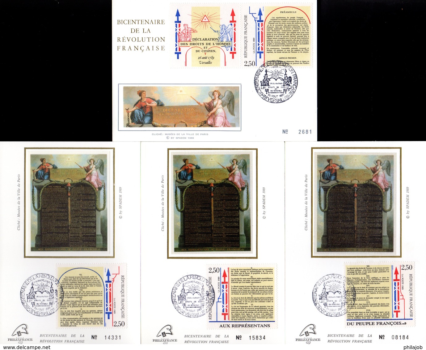 " DECLARATION DES DROITS DE L'HOMME " Sur 4 Cartes Maximum En Soie N°tées De 1989. N° YT 2602 à 2605. Parf état. CM - Verzamelingen & Reeksen