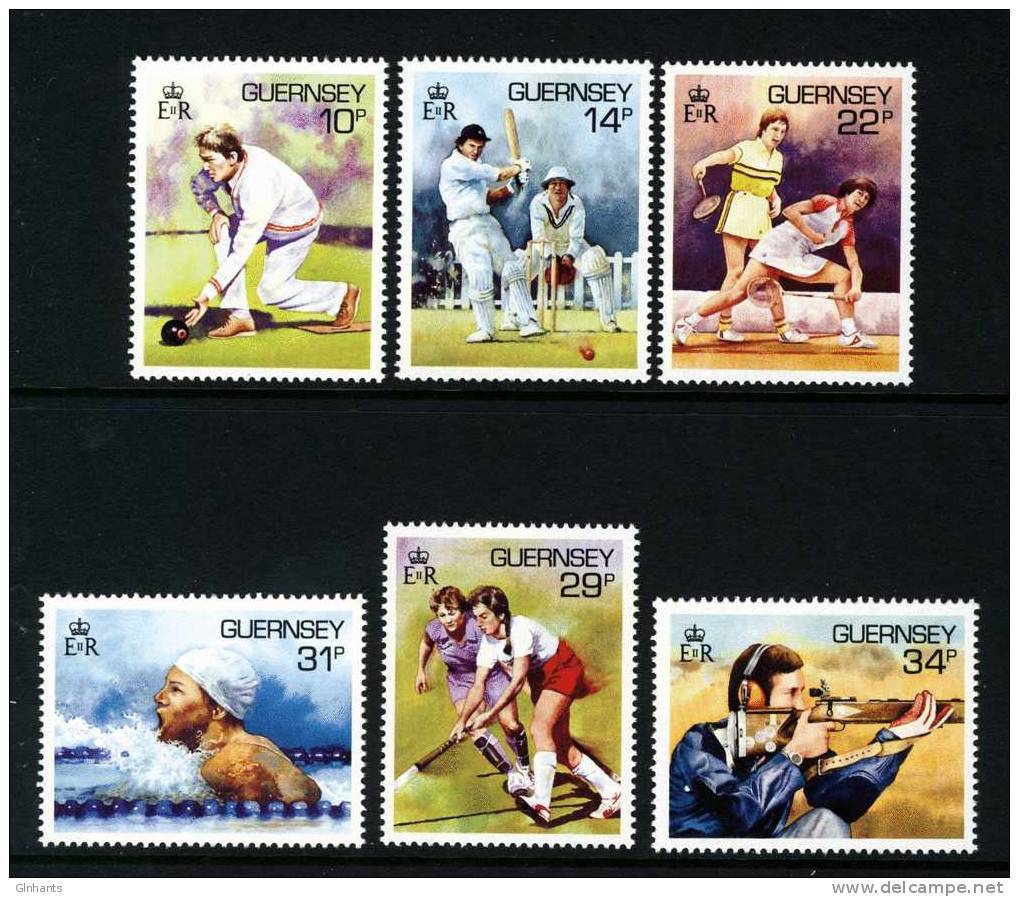 GUERNSEY - 1986 SPORTS SET (6V) BOWLS CRICKET SQUASH SWIMMING HOCKEY SHOOTING FINE MNH ** SG 371-376 - Other & Unclassified