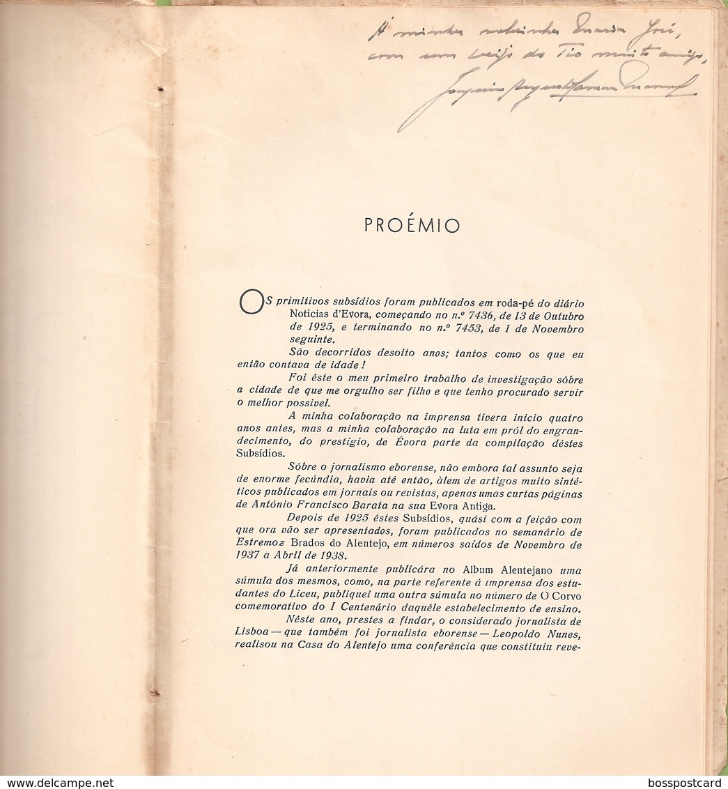 Évora - Subsídios Para O Estudo Do Jornalismo Eborense (Autografado) - Jornal - Imprensa - Old Books