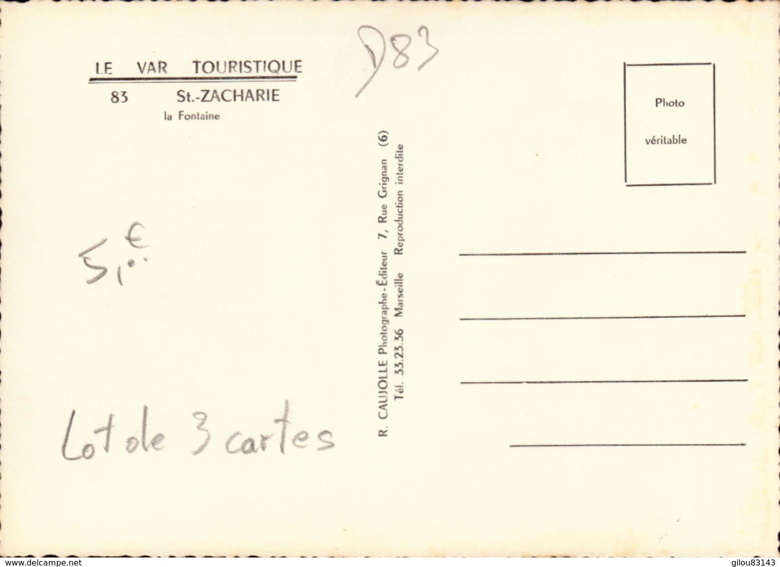 Var, Saint Zacharie, Maison Du Peuple, Fontaine, Lot De 3 Cartes    (bon Etat) - Saint-Zacharie