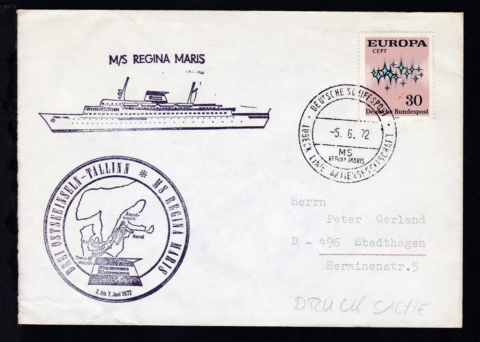 DEUTSCHE SCHIFFSPOST MS REGINA MARIS LÜBECK LINIE AKTIENGESELLSCHAFT 5.6.72 + - Sonstige & Ohne Zuordnung