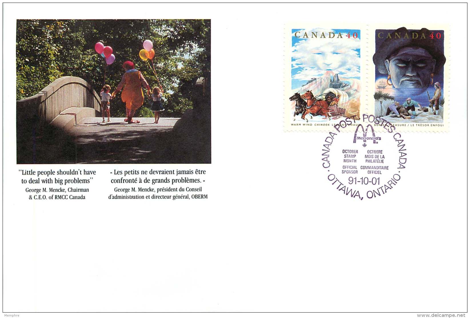 1991 - Stamp Month - Ronald McDonald Charities In Canada  S11 - HerdenkingsOmslagen