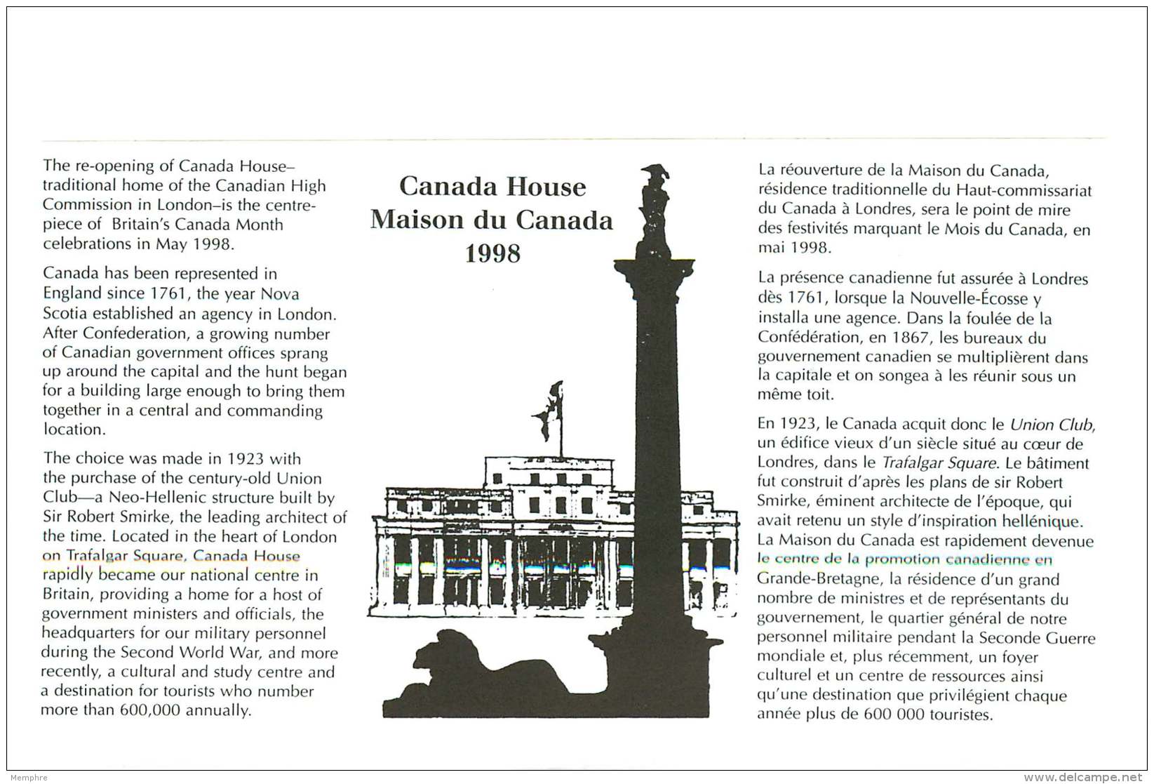 1998  -Canada House  London UK S30 - Enveloppes Commémoratives