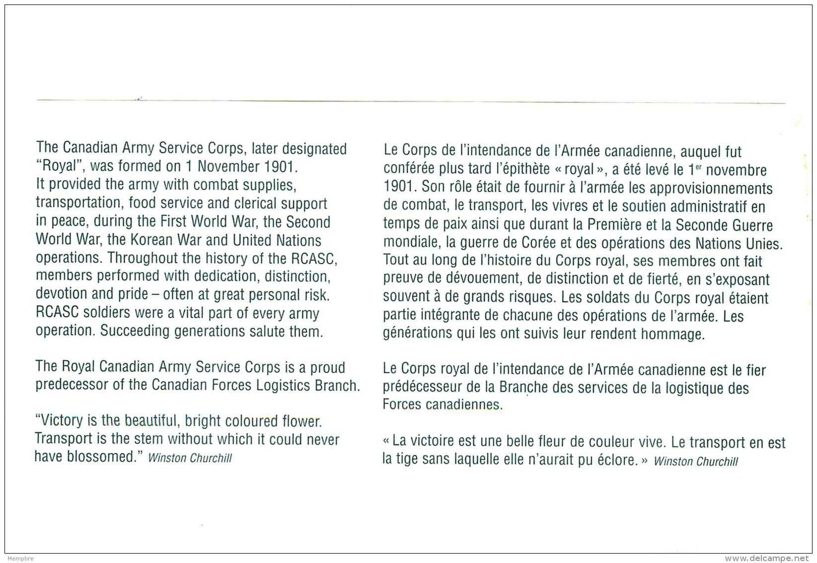 2001- Royal Canadian Army Service Corps Centenary S45 - Enveloppes Commémoratives