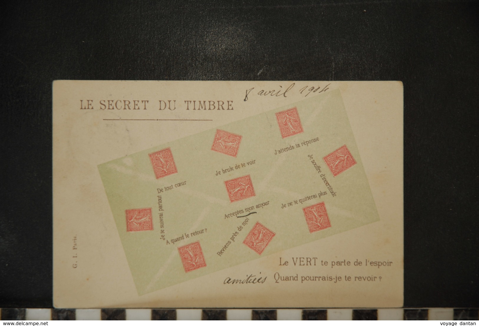 Cp, Le Secret Du Timbre - Le VERT Te Parle De L'espoir , 1901 - Sellos (representaciones)