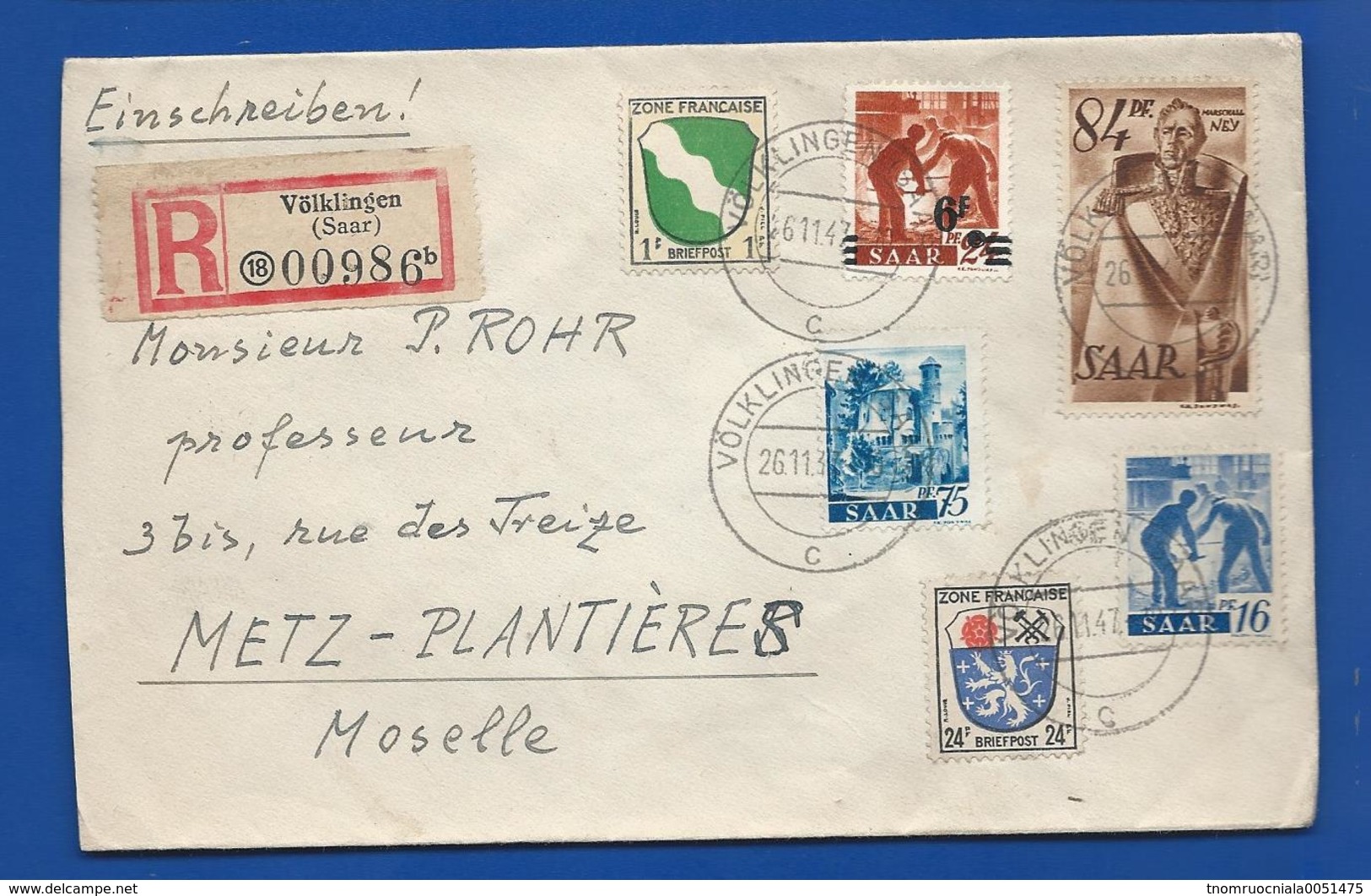 Enveloppe Avec Affranchissement Multiple  Oblitération:  VÖLKLINGEN 26-11-1947 - Briefe U. Dokumente