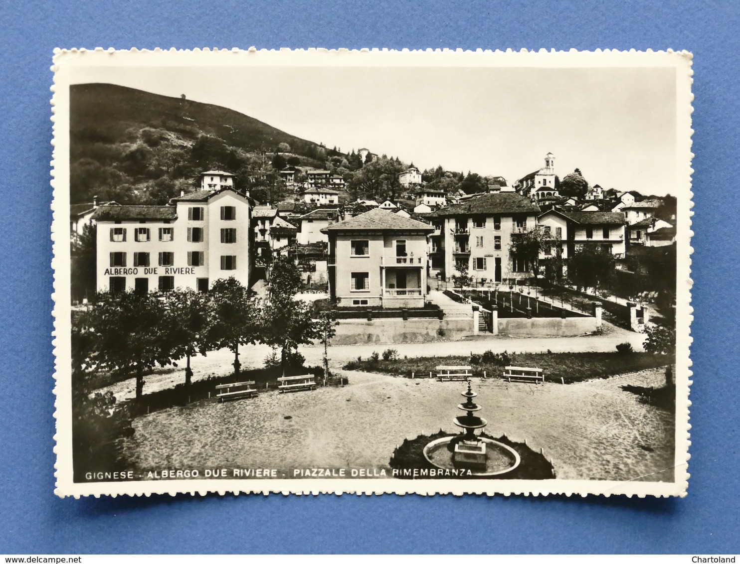 Cartolina Gignese - Albergo Delle Due Riviere - Piazzale Della Rimembranza - Verbania