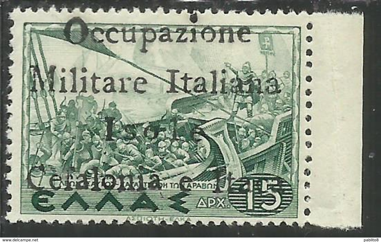 EMISSIONE DI ITACA ITHACA 1941 MITOLOGICA CEFALONIA DRACME DRX 15d MNH - Cefalonia & Itaca