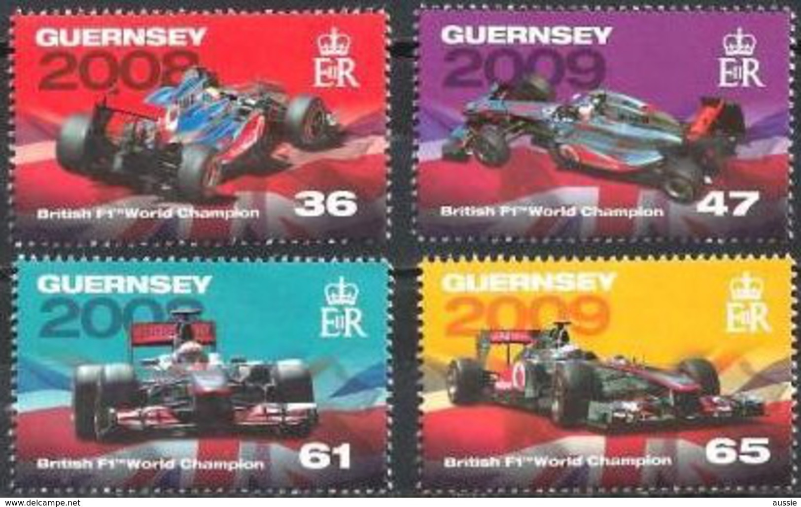 Guernsey Guernesey 2011 Yvertn° 1373-1376 *** MNH Cote 7,50 € Voitures Cars Autos Formule I - Guernesey