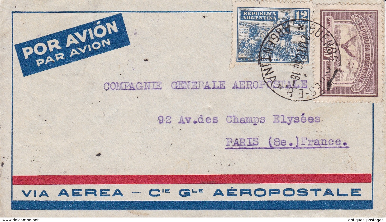 Lettre 1930 Buenos Aires Argentine Aeropostal Compagnie Générale Aéropostale - Poste Aérienne