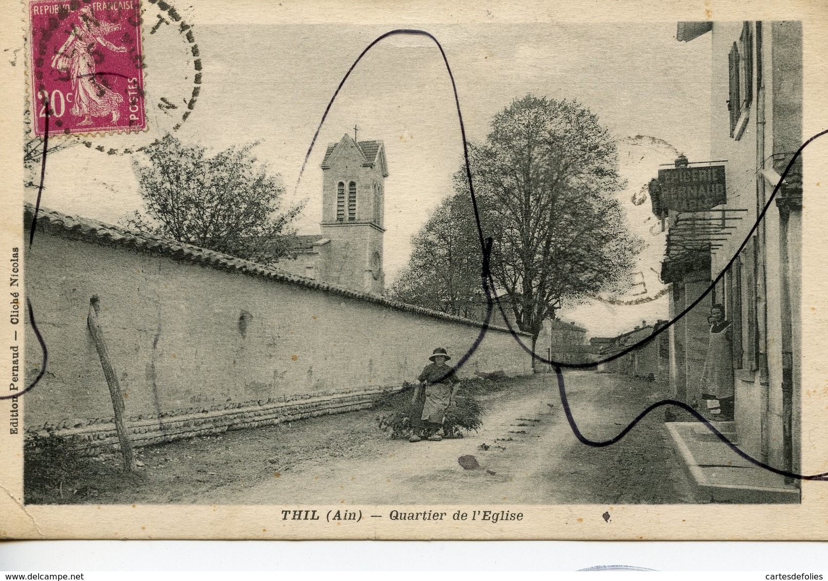 CPA. D01. THIL . Quartier De L'Eglise. Épicerie PERNAUD TABAC - Non Classés