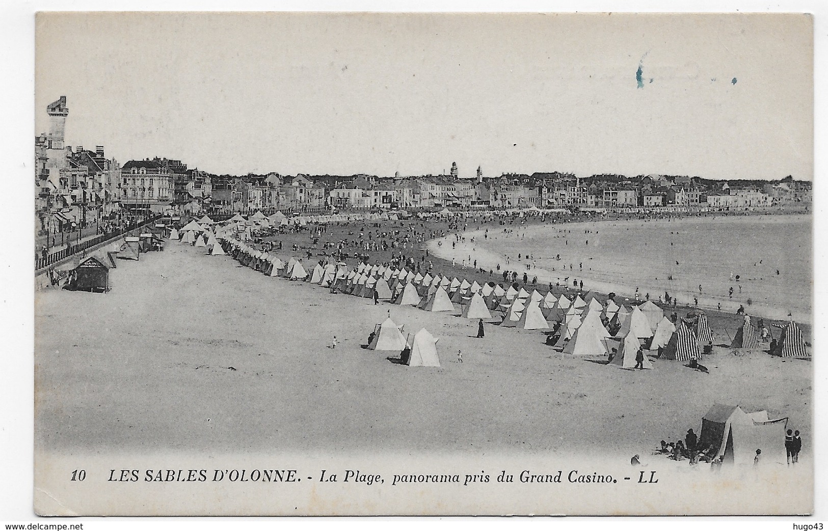 (RECTO / VERSO) LES SABLES D' OLONNE EN 1923 - N° 10 - LA PLAGE - CACHET AMBULANT TRI FERROVIAIRE - CPA VOYAGEE - Sables D'Olonne