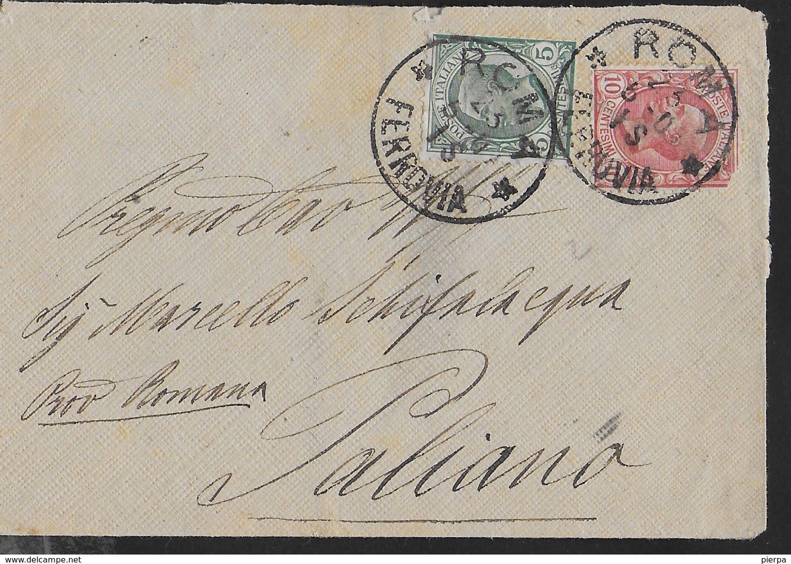 STORIA POSTALE REGNO - ANNULLO TONDO-RIQUADRATO PALIANO/(ROMA) (N.C.) SU  BUSTA DA ROMA 23.05.1907 - Storia Postale