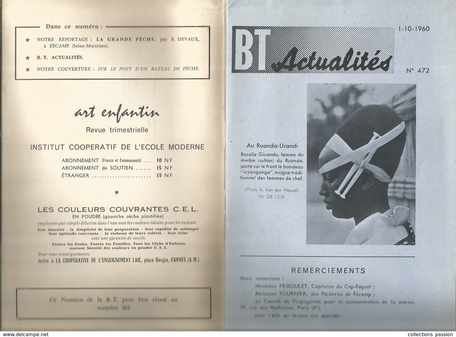 Bibliothéque De Travail , N° 472 , 1960 ,LA GRANDE PÊCHE , 32 Pages + Supplément Pédagogique , 4 Scans , Frais Fr 2.85 E - Jacht/vissen