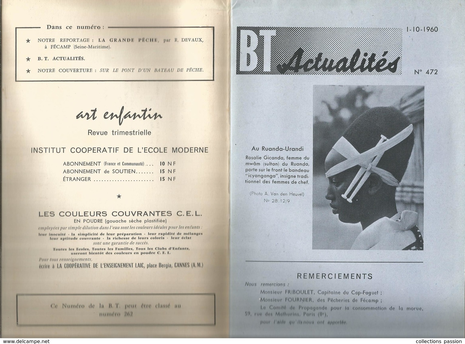 Bibliothéque De Travail , N° 472 , 1960 ,LA GRANDE PÊCHE , 32 Pages + Supplément Pédagogique , 4 Scans , Frais Fr 2.85 E - Fischen + Jagen