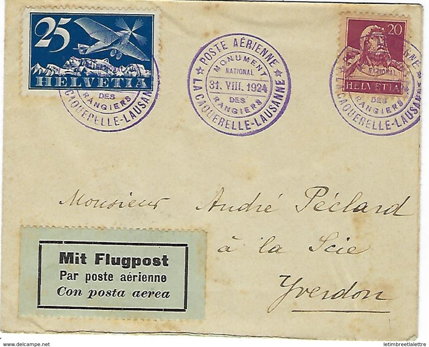 Carte De Suisse, La Caouerelle - Lausanne, Le 31 / 08 / 1924, Très Beau Cachet D'oblitération - Poststempel