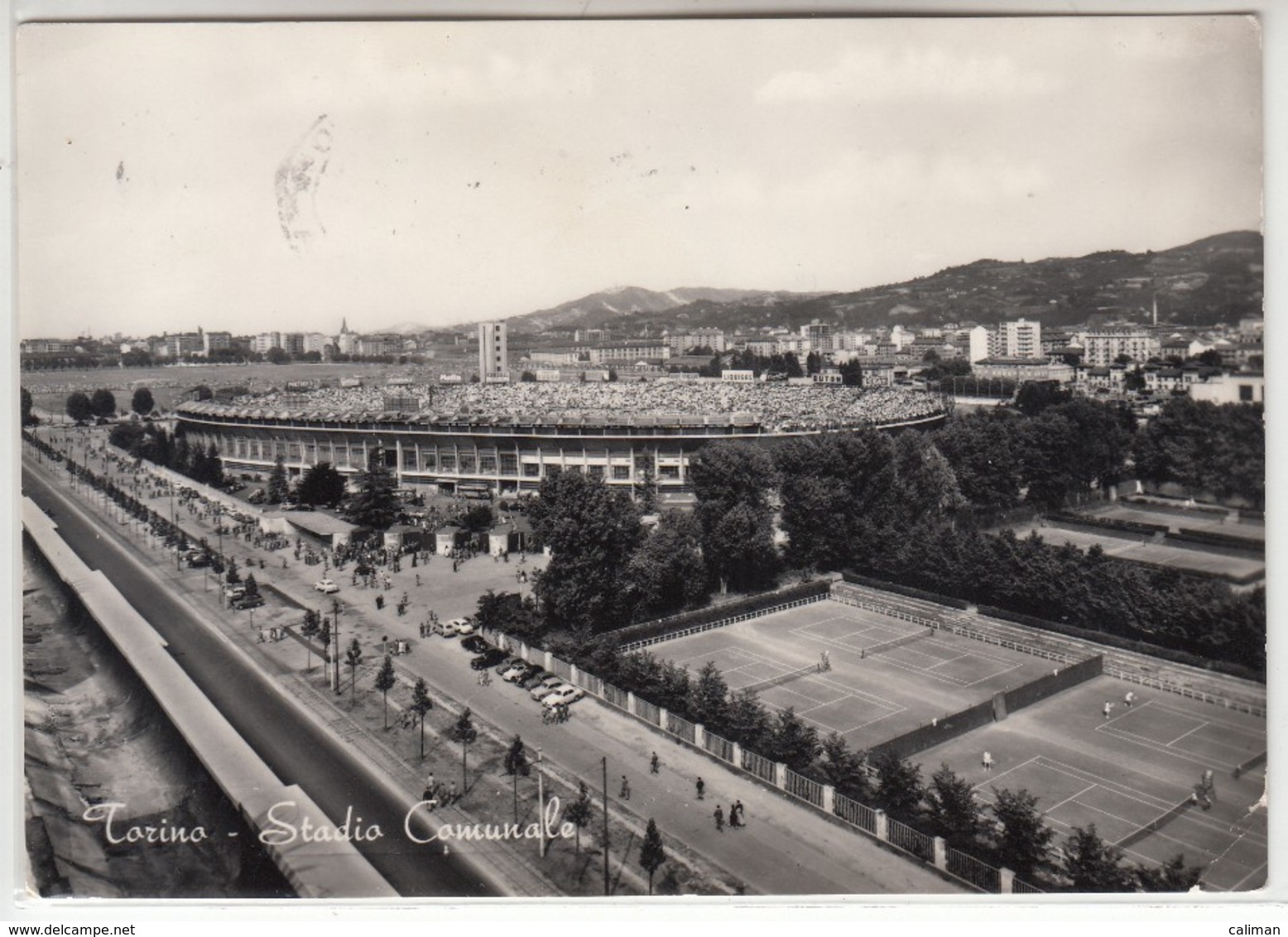 TORINO STADIO COMUNALE CON CAMPI DA TENNIS DELLO SPORTING - CARTOLINA SPEDITA NEL 1955 - Altri & Non Classificati