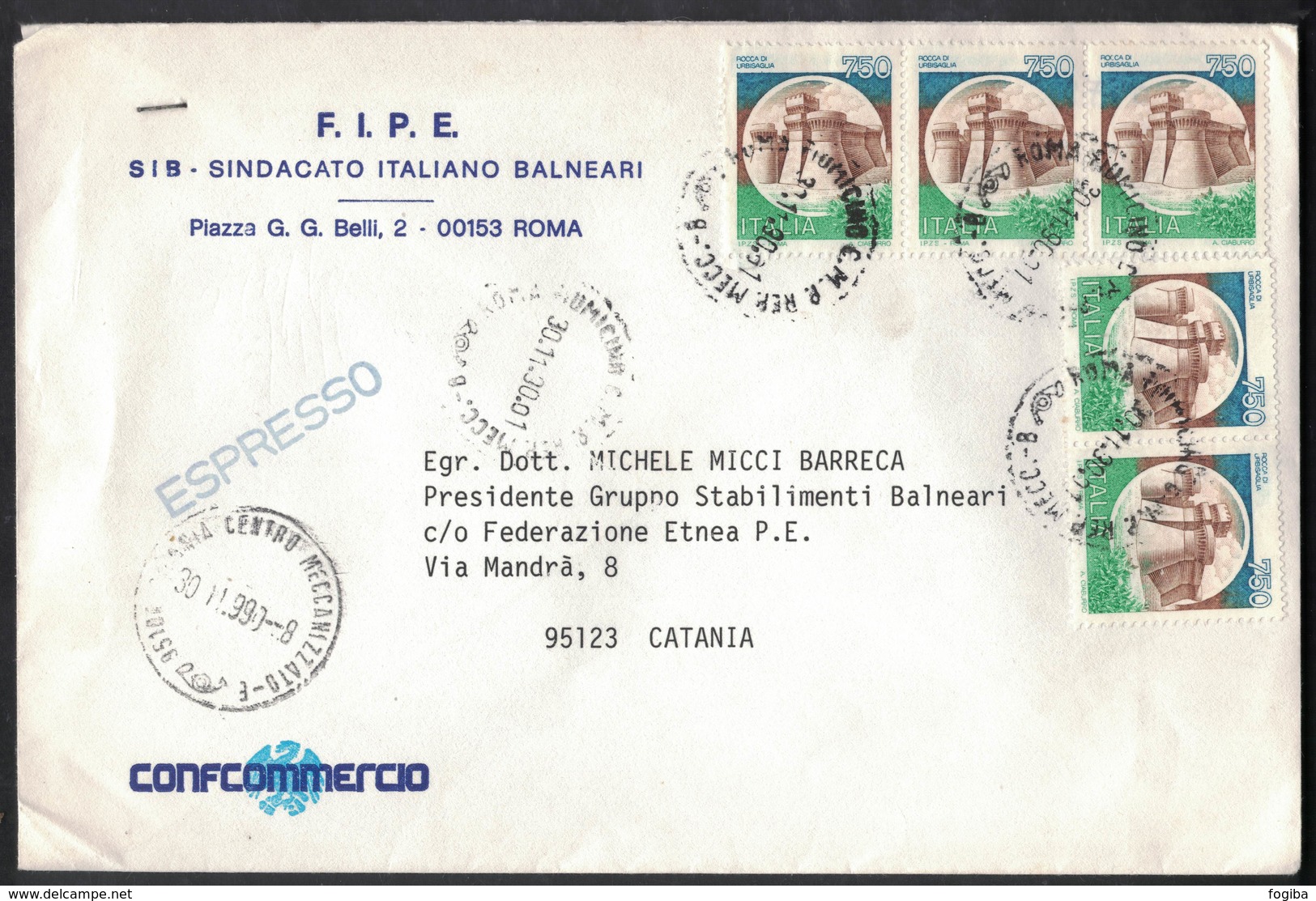 QS15   ITALIA 1990 - Lettera Espresso Con Affrancatura Multipla Castelli £.750 - 1981-90: Storia Postale