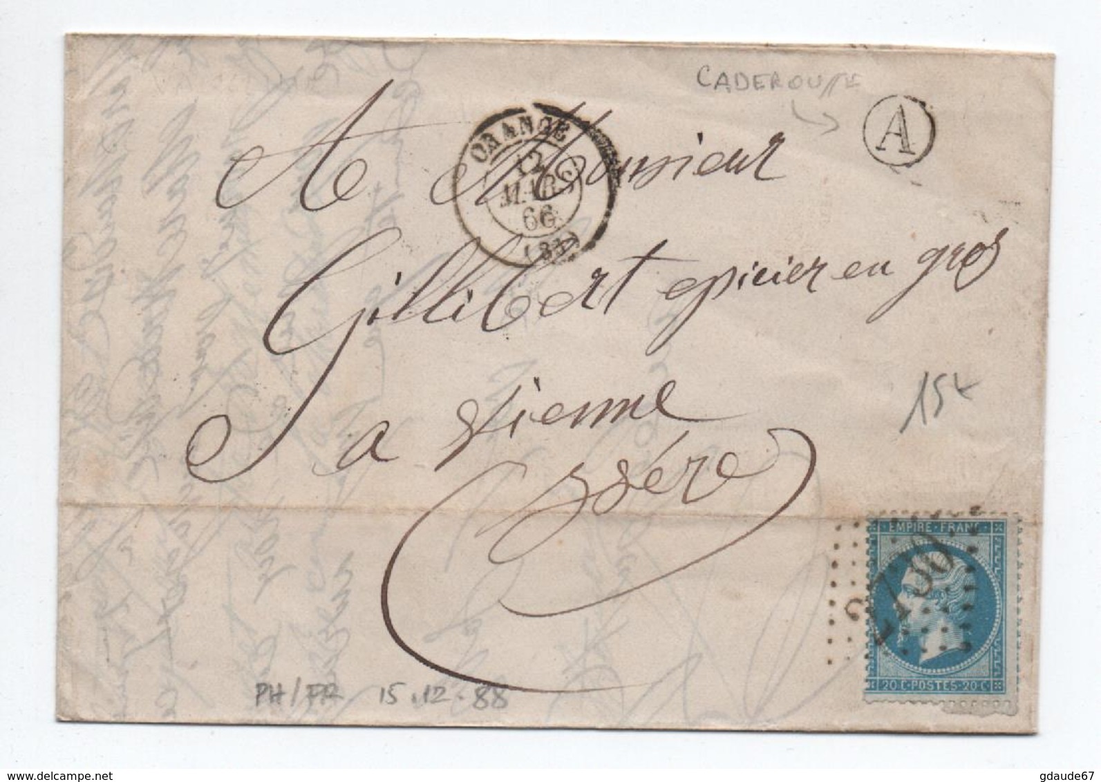 1866 - LETTRE De CADEROUSSE (BOITE RURALE A) Avec TàD D'ORANGE (VAUCLUSE) - 1849-1876: Période Classique