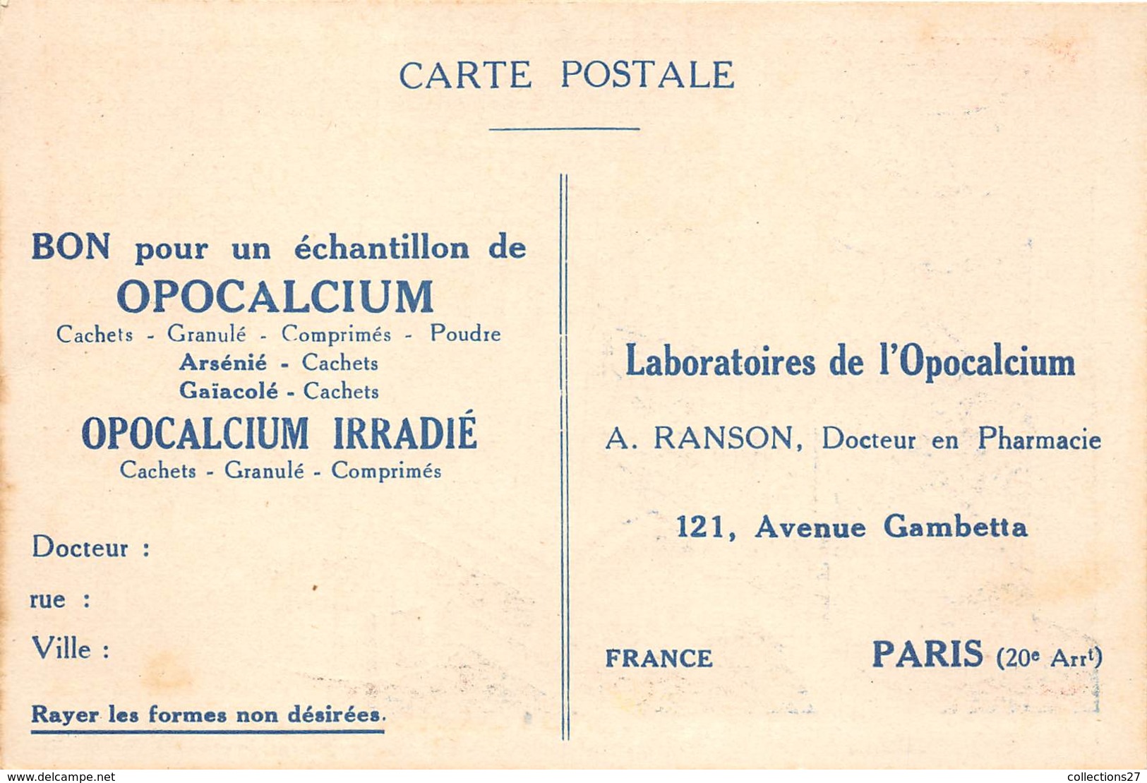 LABORATOIRE DE L'OPOCALCIUM - A. RANSON, 121 AVE GAMBETTA PARIS - Santé