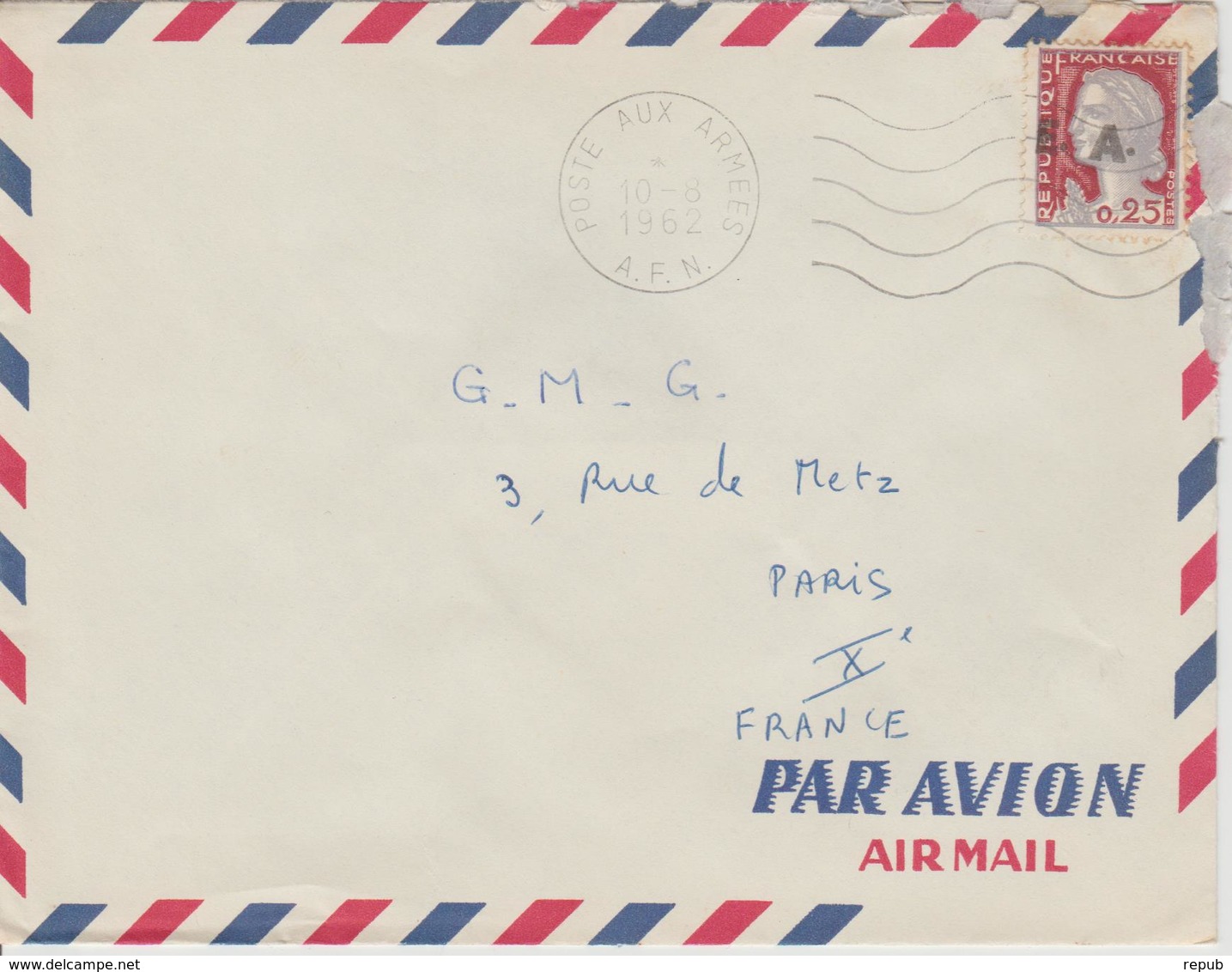 Algérie Lettre De 1962 Avec Affranchissement Marianne Decaris Surchagée EA Oblitération AFN - Algérie (1962-...)