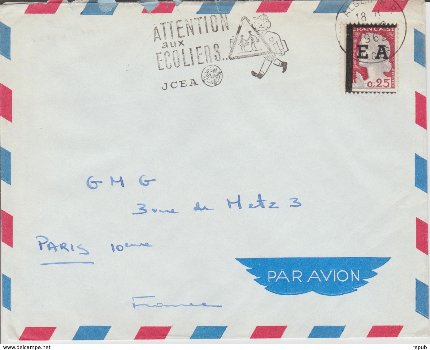 Algérie Lettre De 1962 Avec Affranchissement Marianne Decaris Surchagée EA Oblitération Alger - Algérie (1962-...)