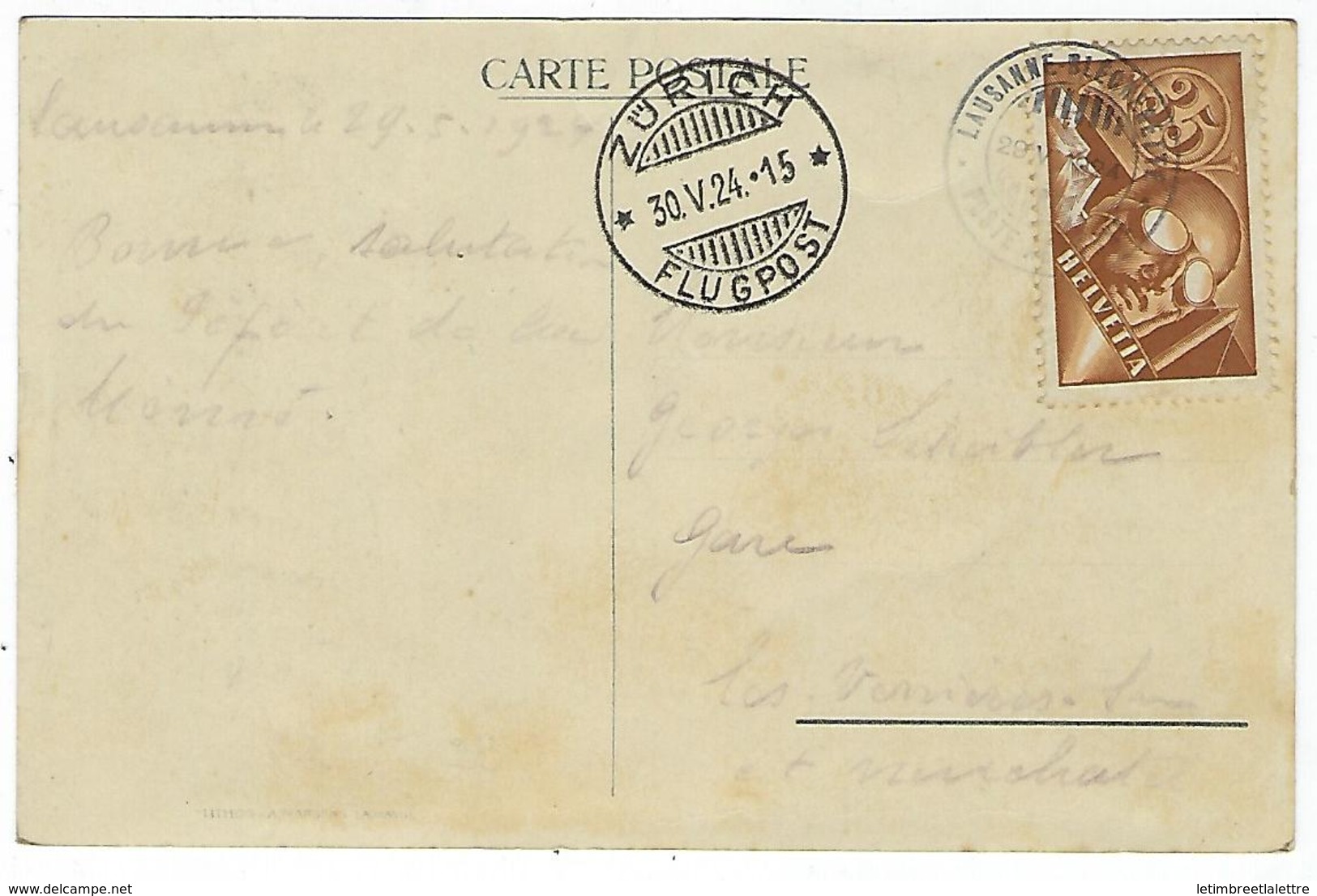 Carte De Suisse, Meeting International D'aviation à Lausanne Le 29 Mai 1924 - Postmark Collection