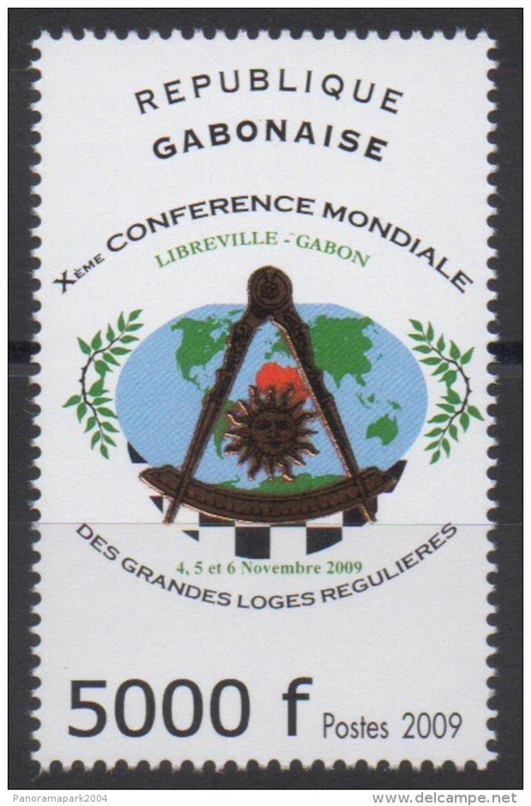 Gabon Gabun 2009 Mi. 1696 Xème Conférence Mondiale Grandes Loges Régulières Franc-maçons Freimaurer Freemasonry RARE ! - Gabun (1960-...)