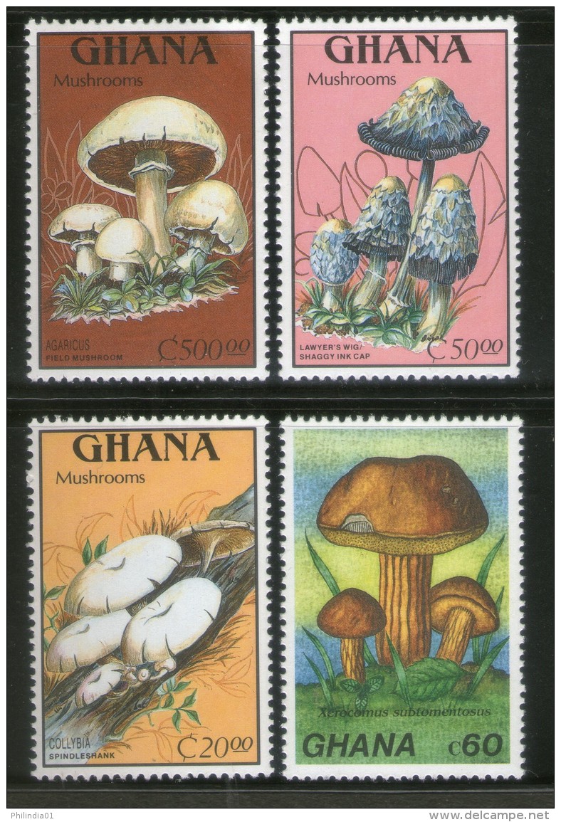 Ghana 1989 Mushrooms Fungi Plant Sc 1137-9,1144  MNH # 1013 - Mushrooms