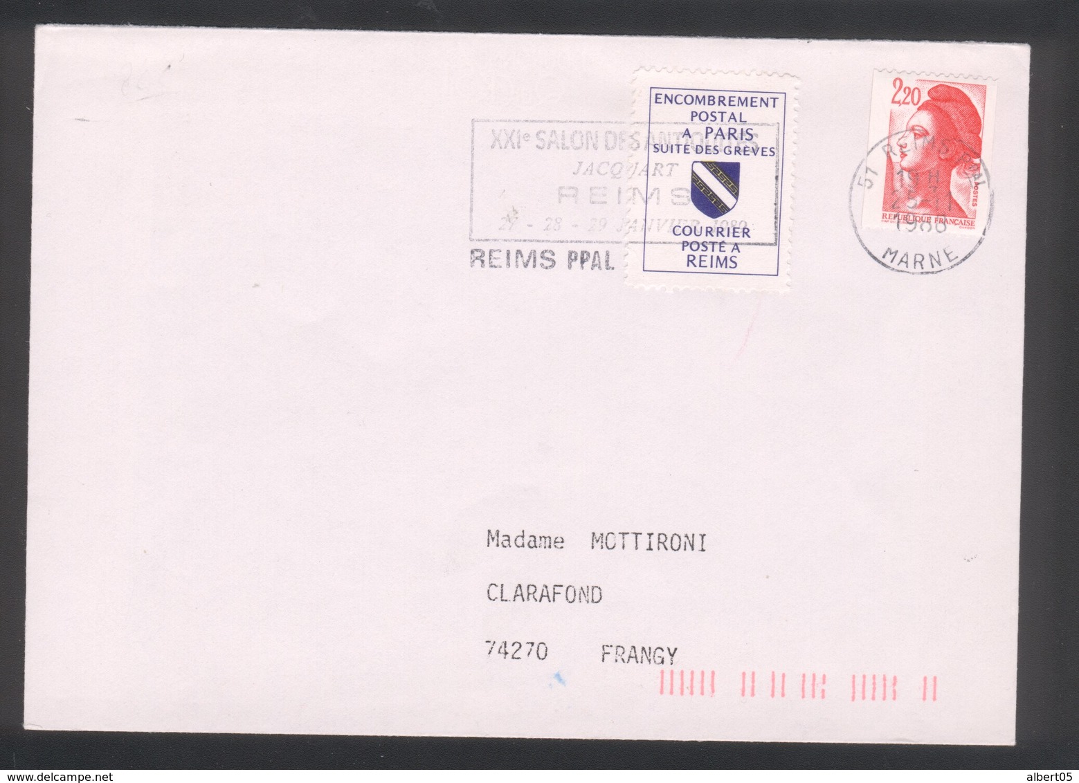 Courrier Posté à Reims Suite à Grève à Paris En 1988 - 2 Enveloppes - Liberté De Gandon - Other & Unclassified