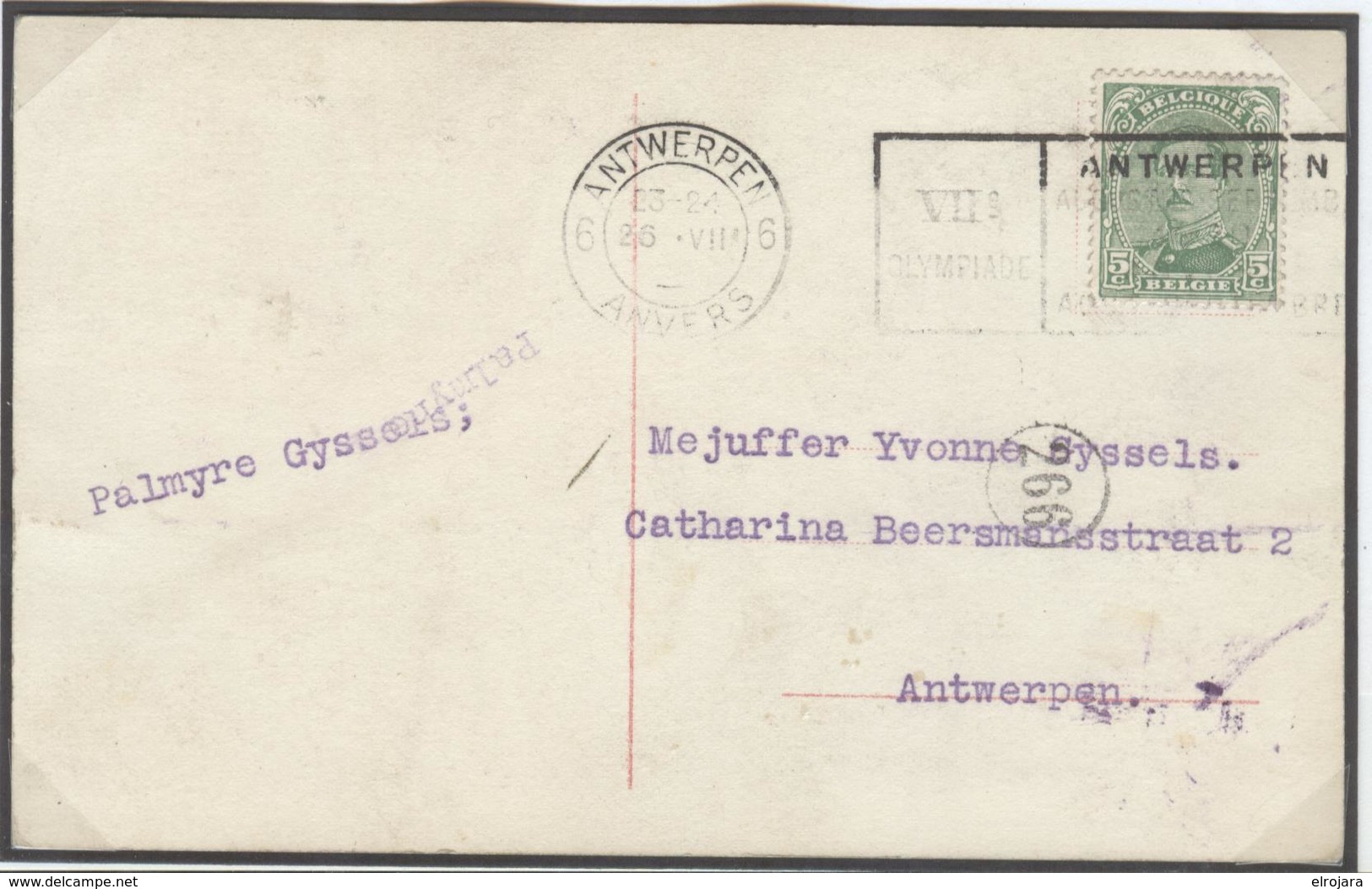 BELGIUM Postcard With ERROR Olympic Machine Cancel Antwerpen 6 Anvers Without 1920 In The Cancel - Sommer 1920: Antwerpen